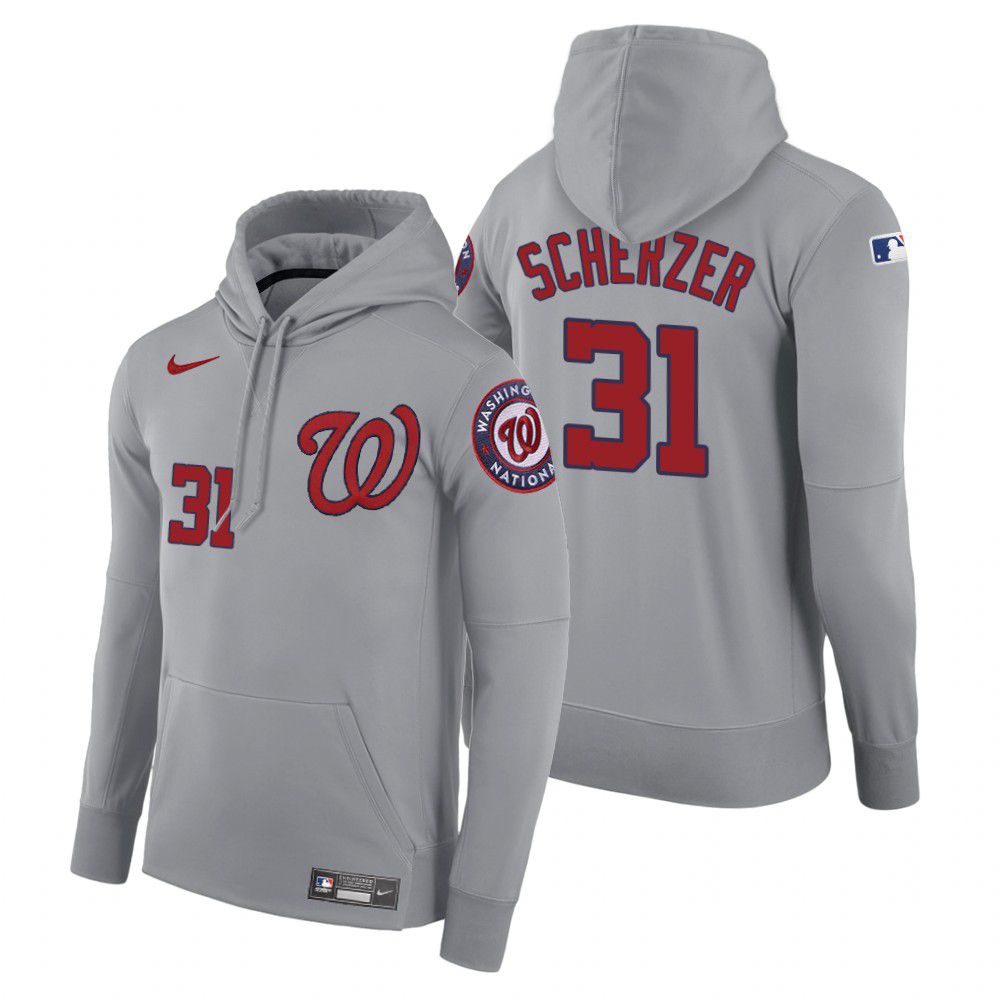 Men Washington Nationals 31 Scherzer gray road hoodie 2021 MLB Nike Jerseys